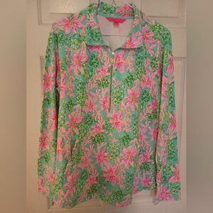 Lilly Pulitzer Green and Pink Floral Popover Sz L EUC